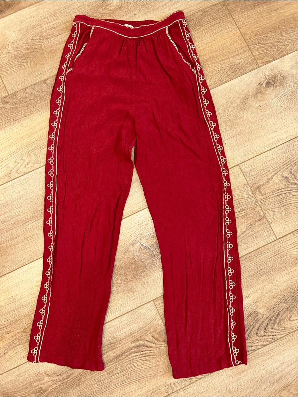 Current air Red Casual Embroidered Side-Stripe Pants pockets boho